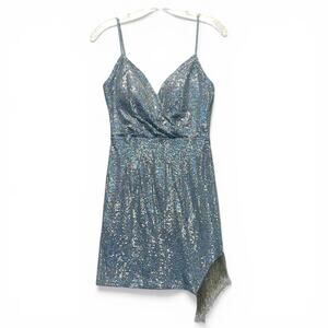 Speechless Blue Sequin Fringe Mini Dress Sz 5 Juniors XS Cocktail Party Prom NWT